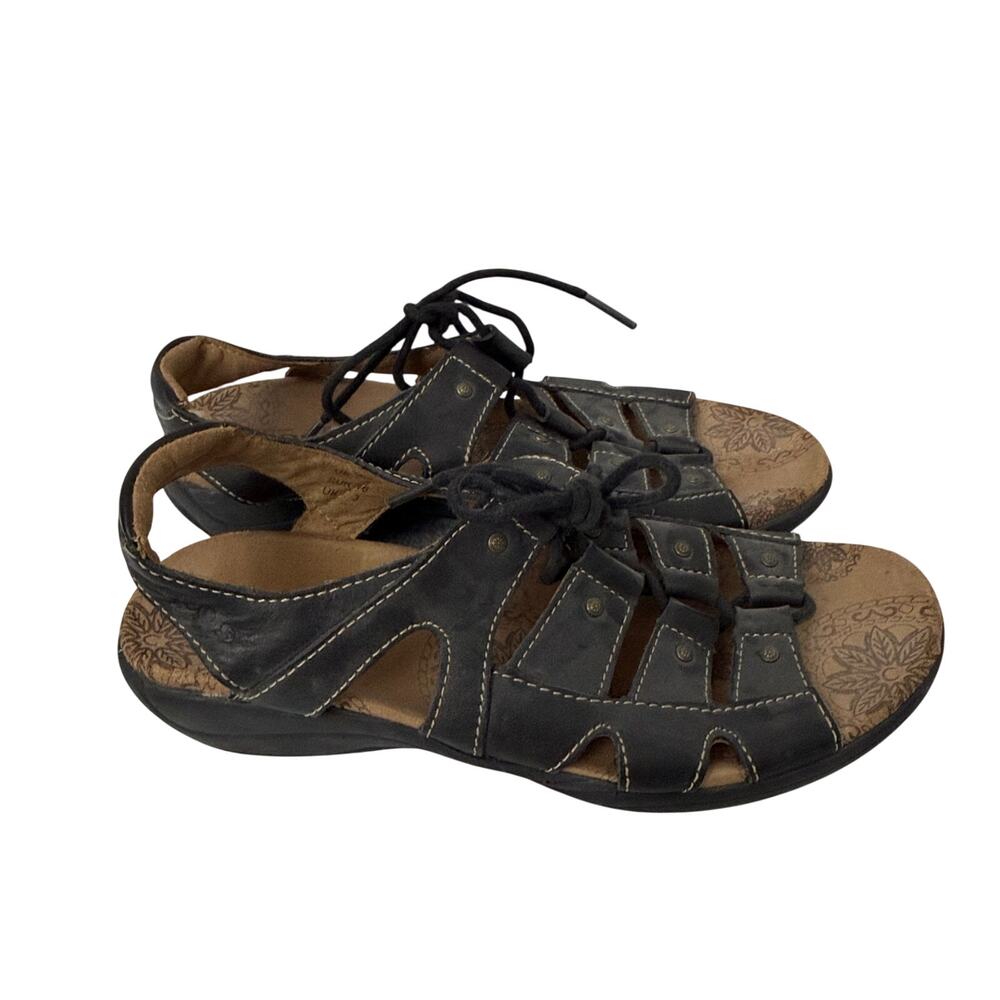 Taos Gilbert Sandals Womens Size 6 Black Leather Lace Up Comfort